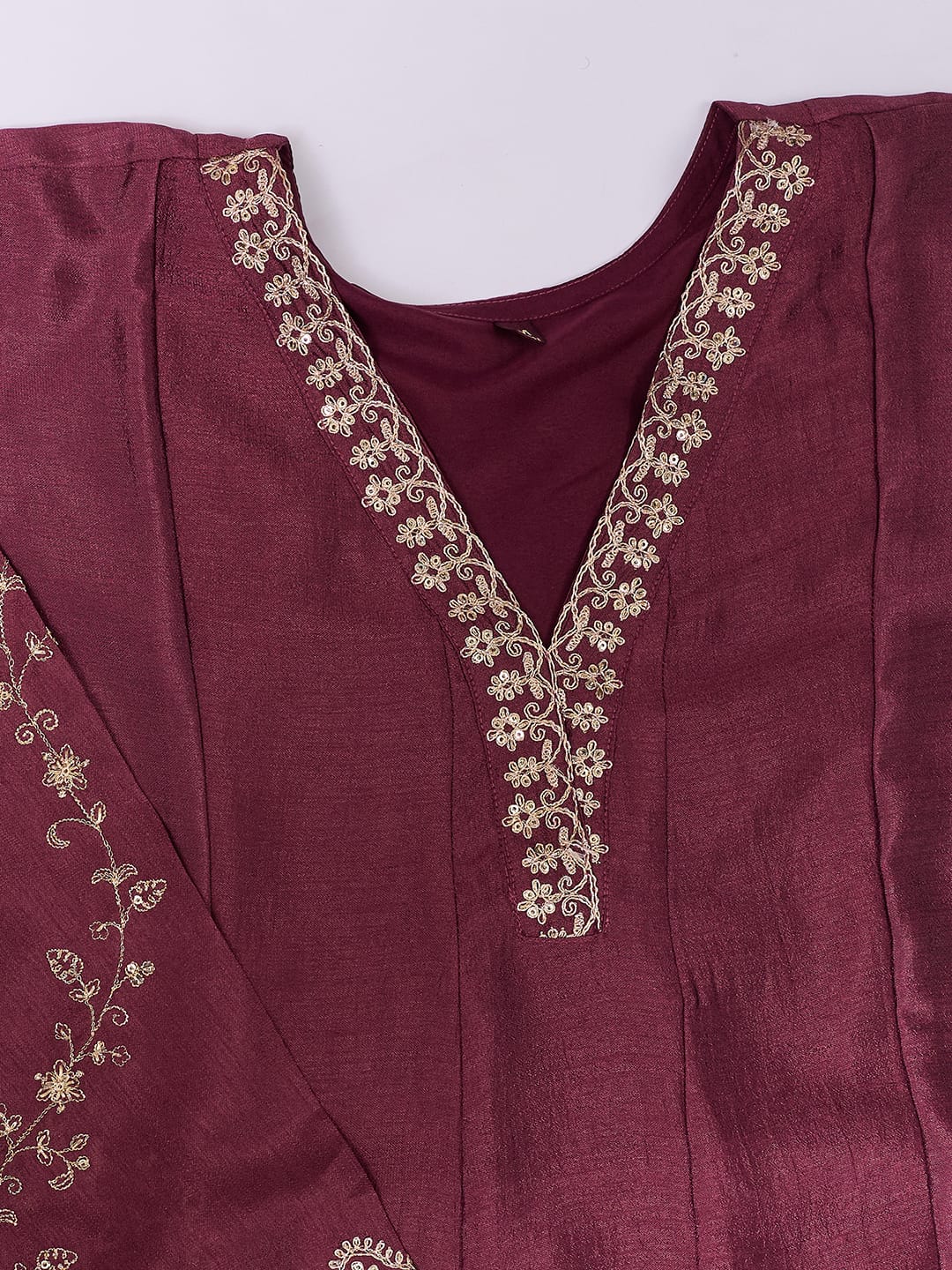 Women Maroon Embroidered Anarkali Kurta Pant With Dupatta Set
