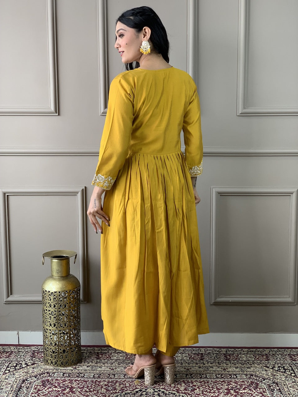 Anarkali Chanderi Embroidered Kurta Set with Dupatta