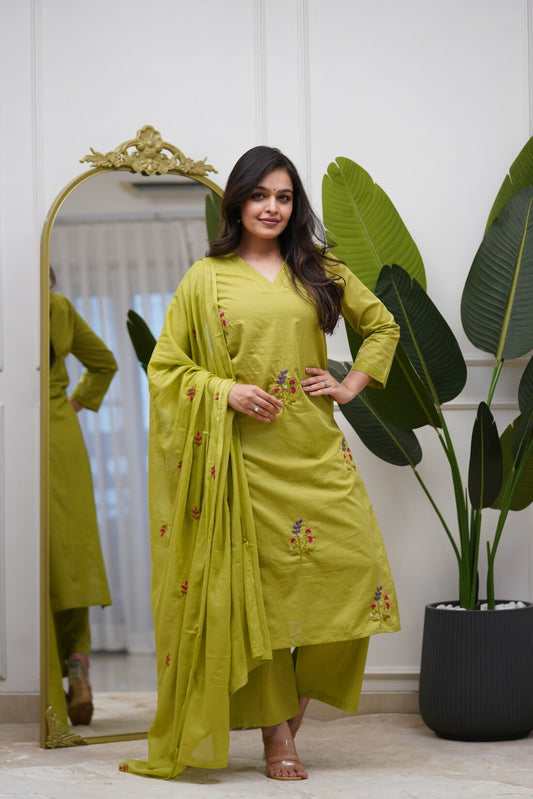 Women's Designer Floral Embroidered Kurta Palazzo Set with Dupatta