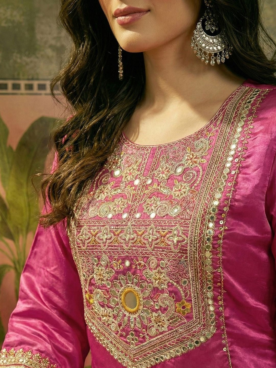 Women's Premium Pink Embroidered Straight Kurta Palazzo Set with Dupatta