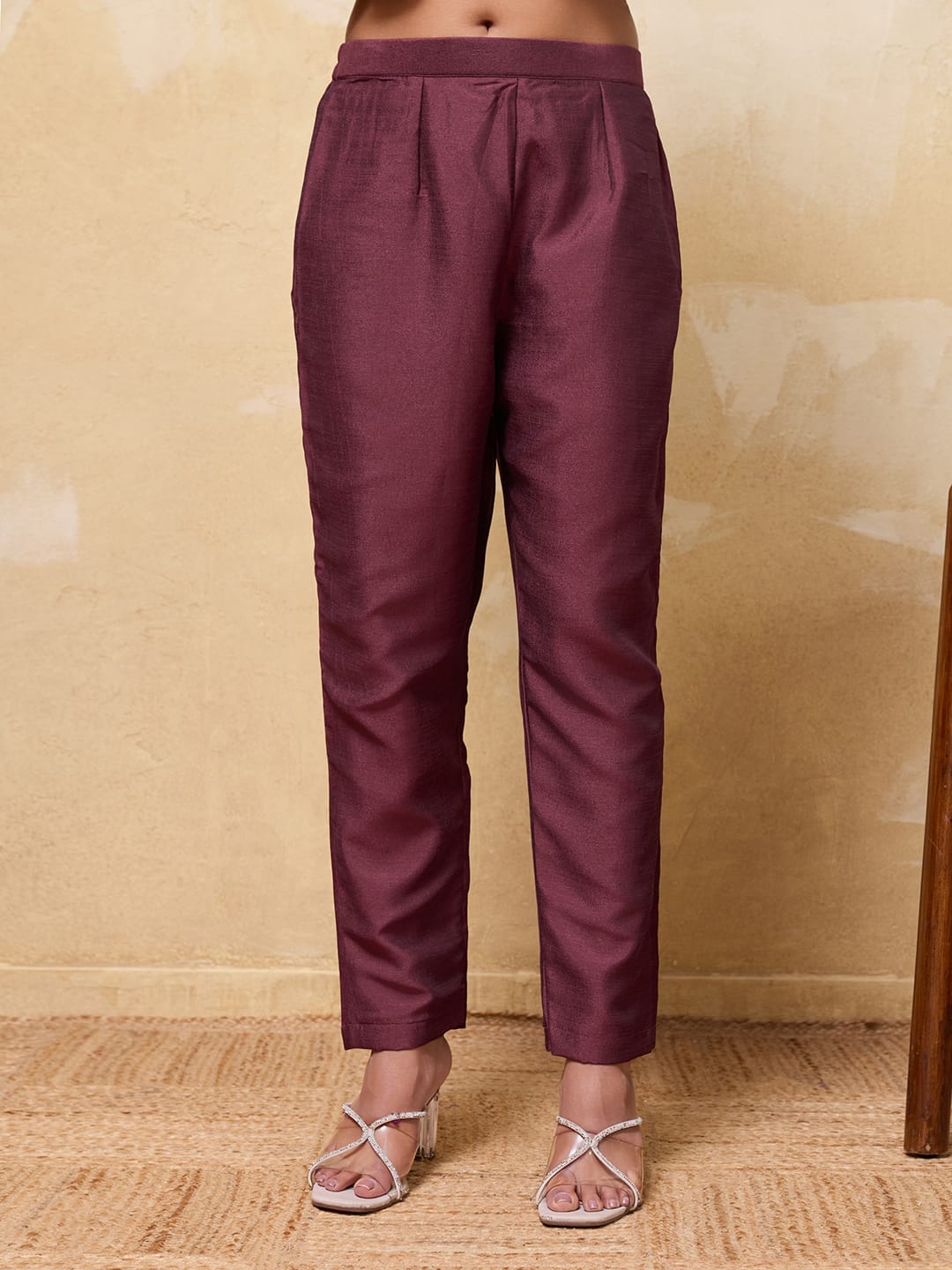 Women Maroon Embroidered Anarkali Kurta Pant With Dupatta Set