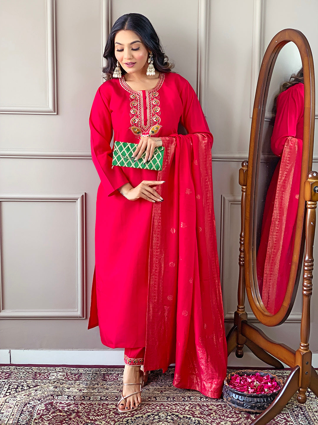 Elegant Women's Embellished & Embroidery Straight Kurta Set