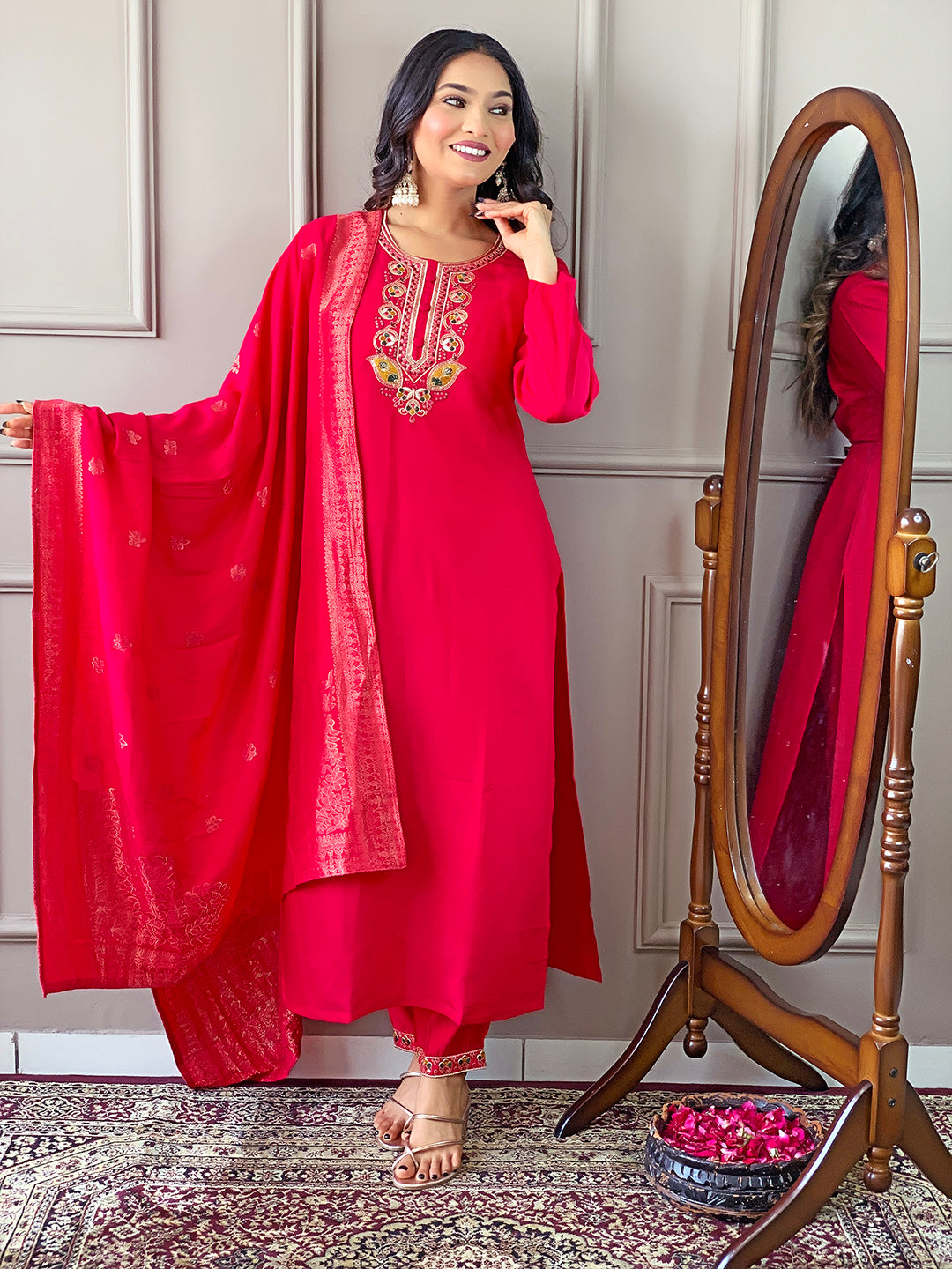 Elegant Women's Embellished & Embroidery Straight Kurta Set