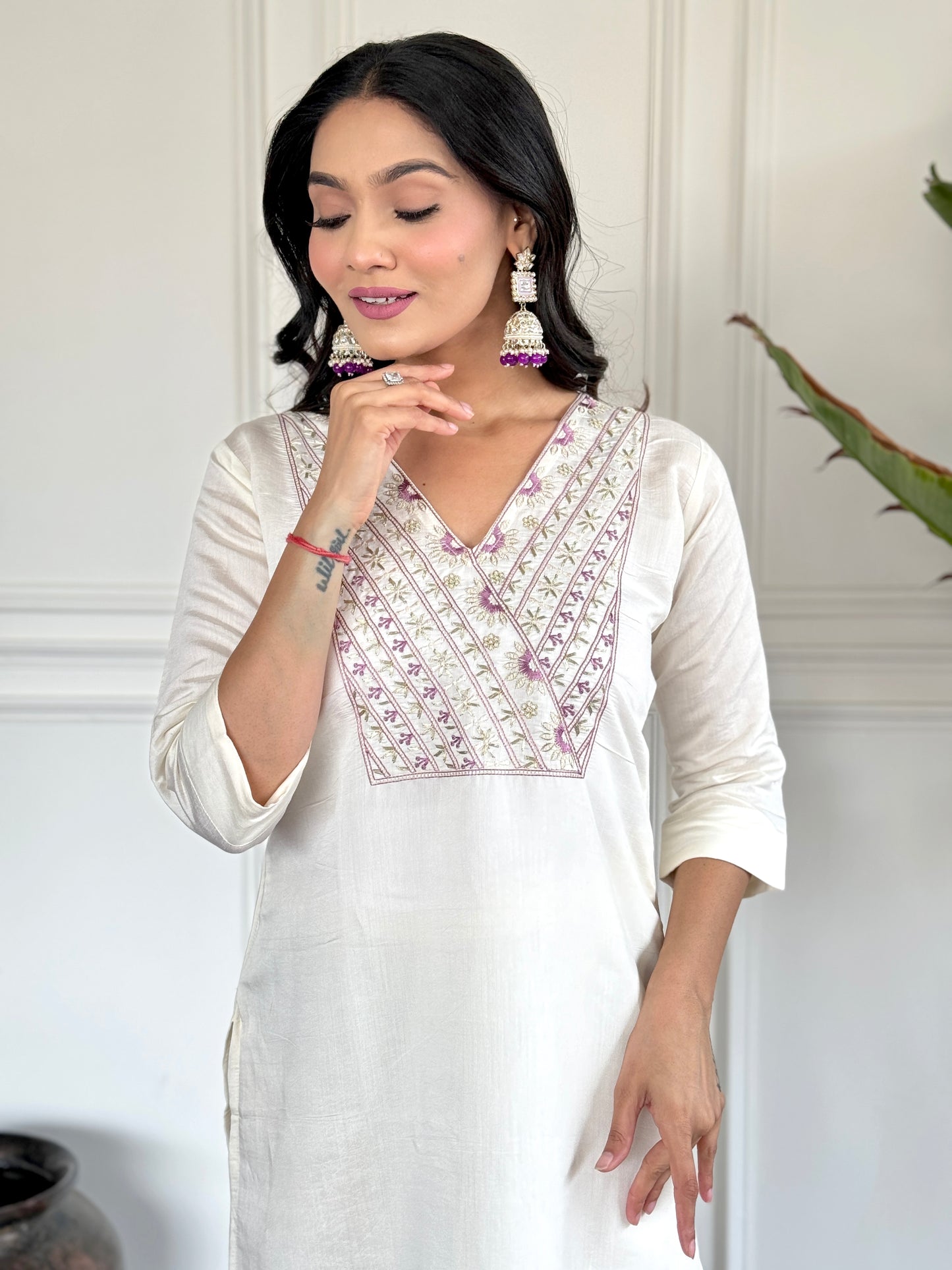 Women’s Embroidered Chanderi Kurta Set with Dupatta