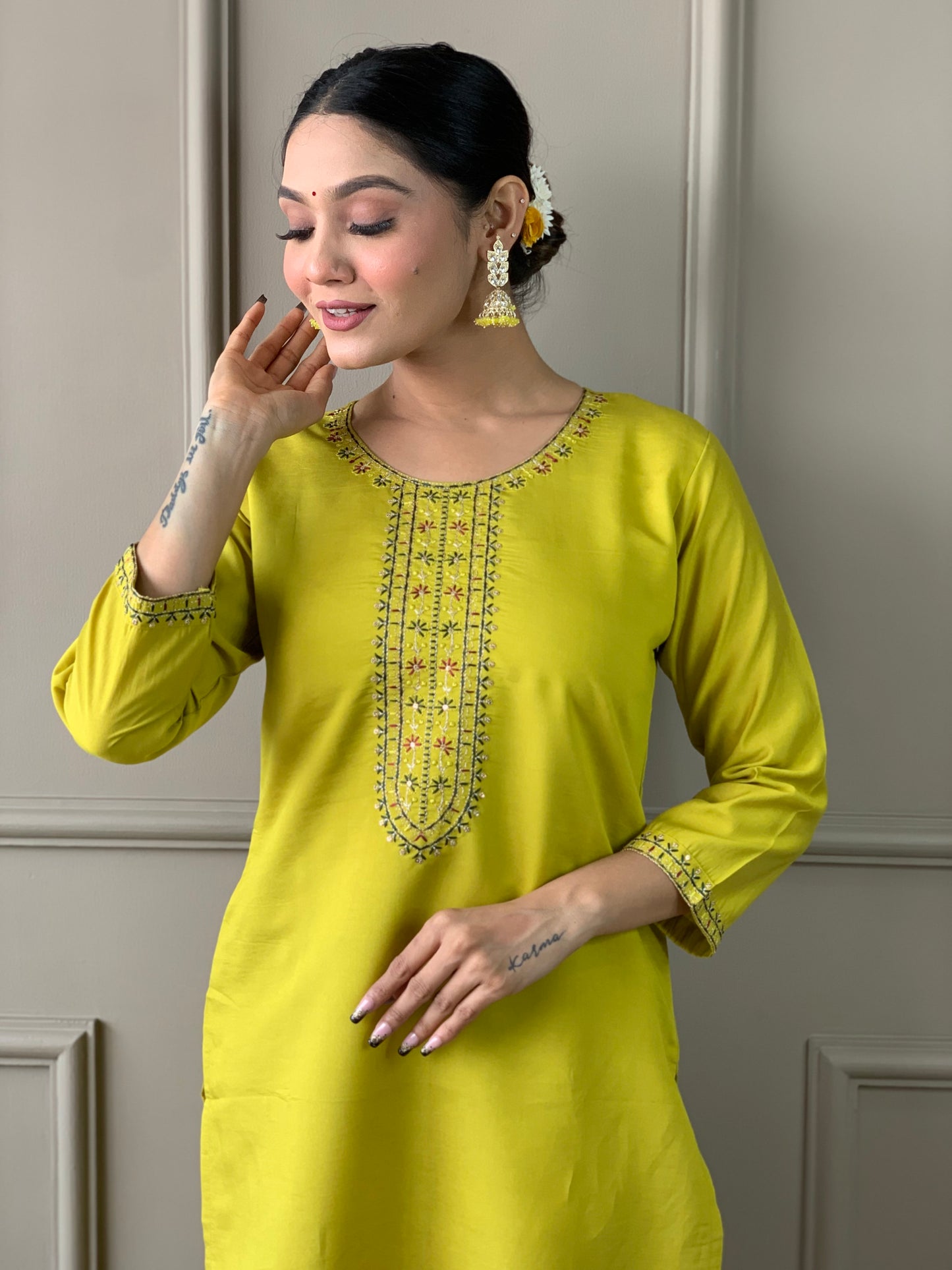 Women Embroidered Viscose Straight Kurta Set with Dupatta