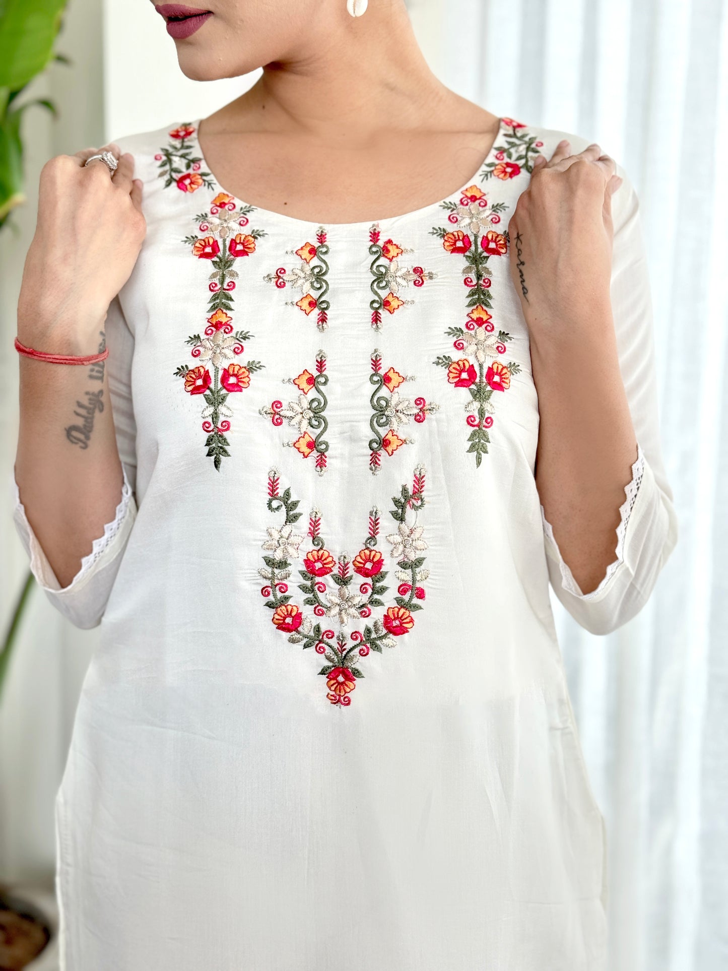 Women Embroidered Silk Straight Kurta Set With Dupatta