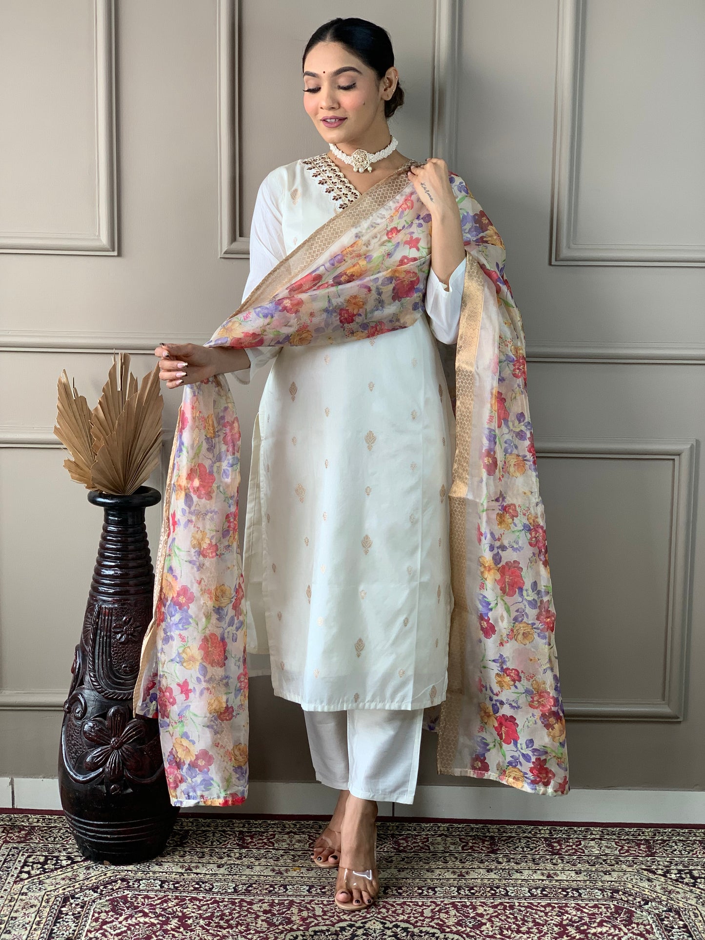 Women’s Embroidered Viscose Nylon Kurta Set with Dupatta