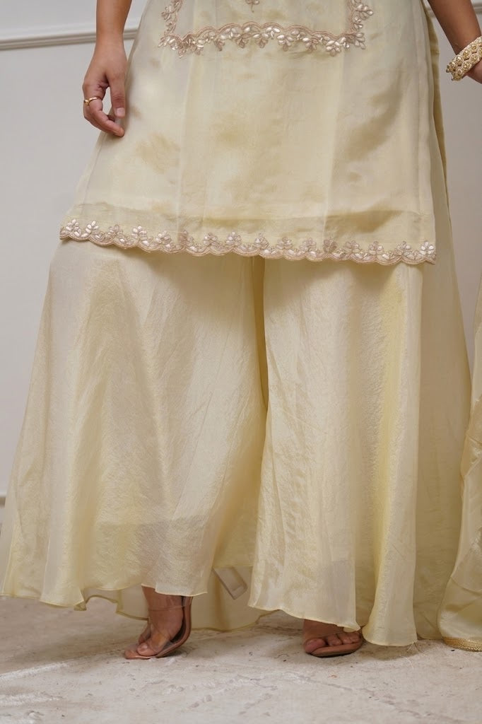 Women's Cream Embroidered Kurta Palazzo with Dupatta Set | Premium Ethnic Suit | Festive & Party Wear