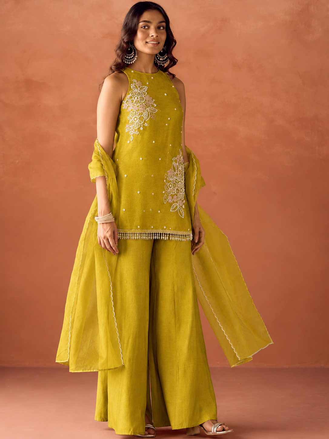 Women's Lavender Embroidered Kurta Palazzo & Dupatta Set