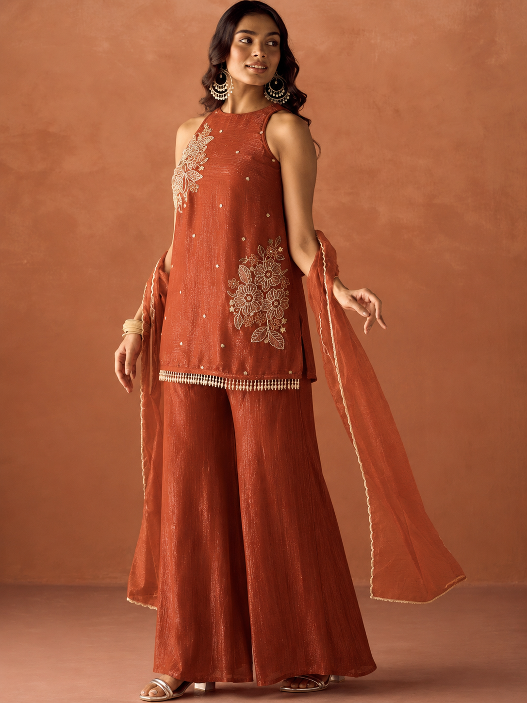 Women's Lavender Embroidered Kurta Palazzo & Dupatta Set