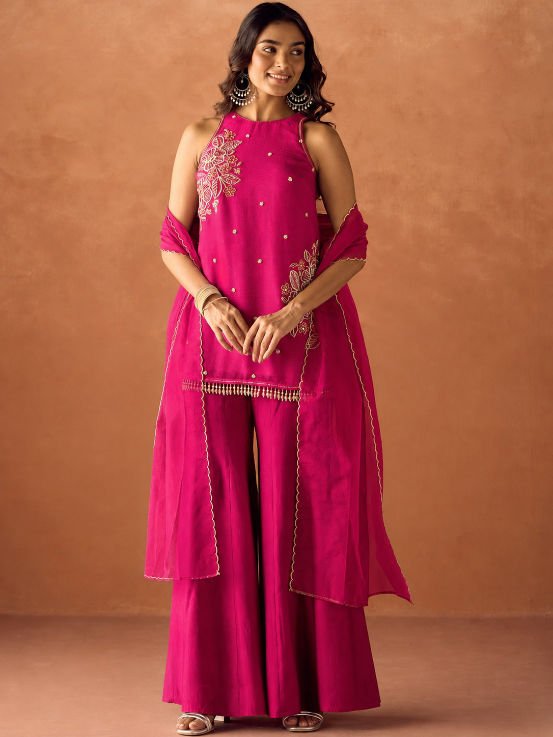 Women's Lavender Embroidered Kurta Palazzo & Dupatta Set