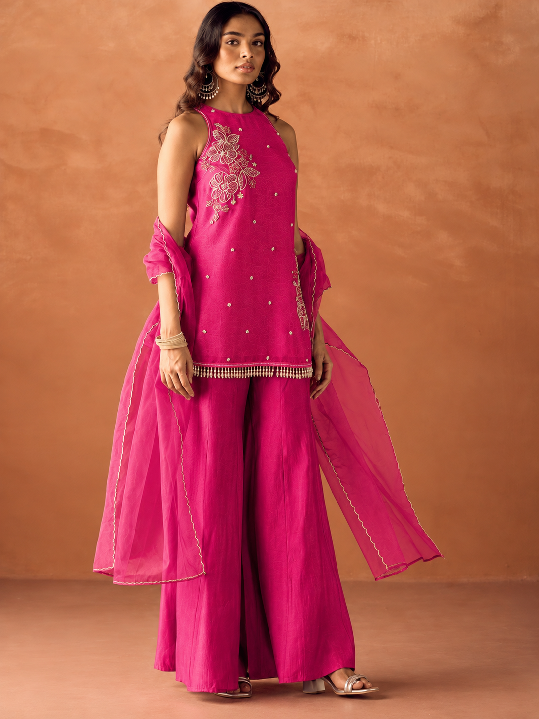 Women's Lavender Embroidered Kurta Palazzo & Dupatta Set