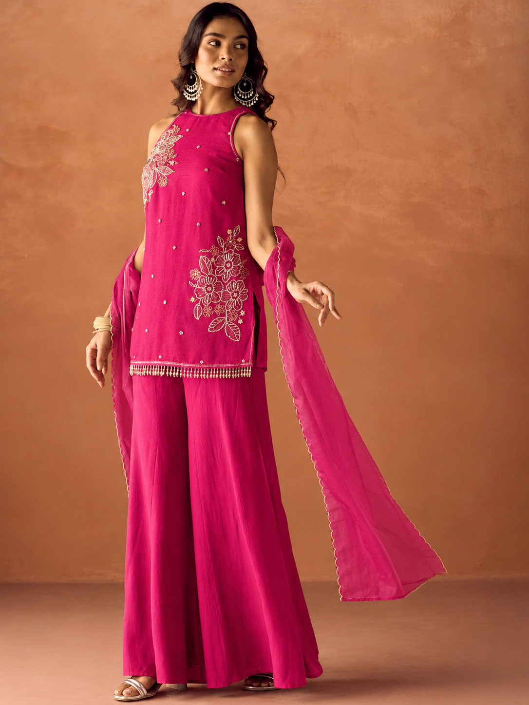 Women's Lavender Embroidered Kurta Palazzo & Dupatta Set