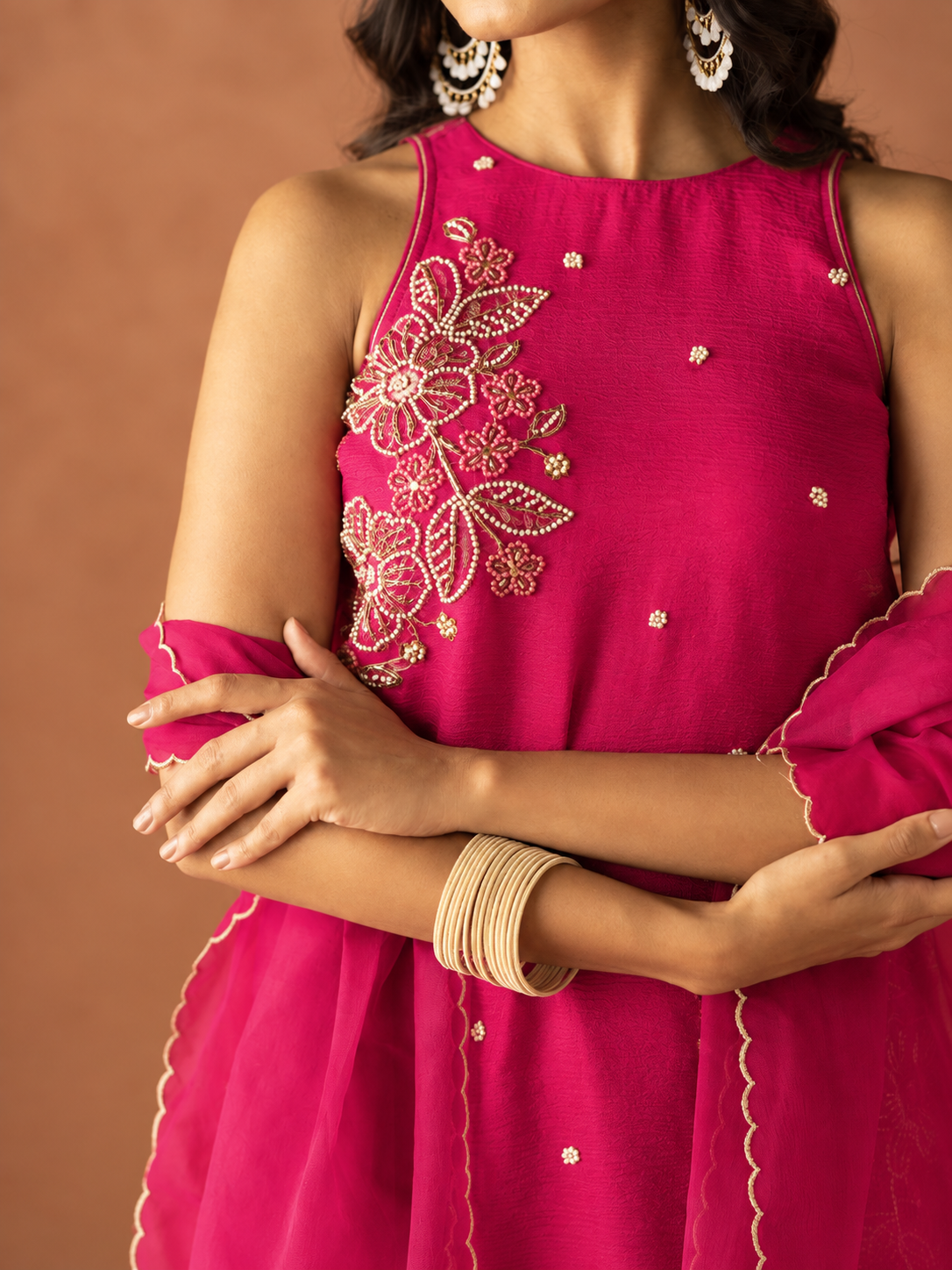 Women's Lavender Embroidered Kurta Palazzo & Dupatta Set
