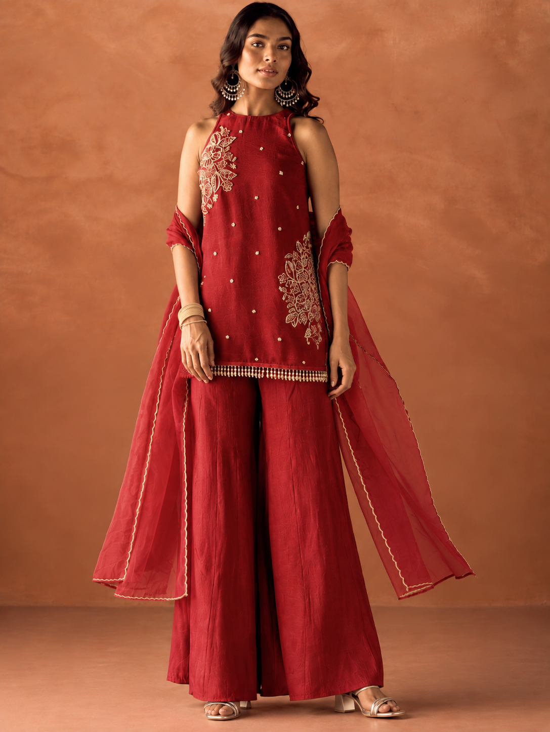 Women's Lavender Embroidered Kurta Palazzo & Dupatta Set