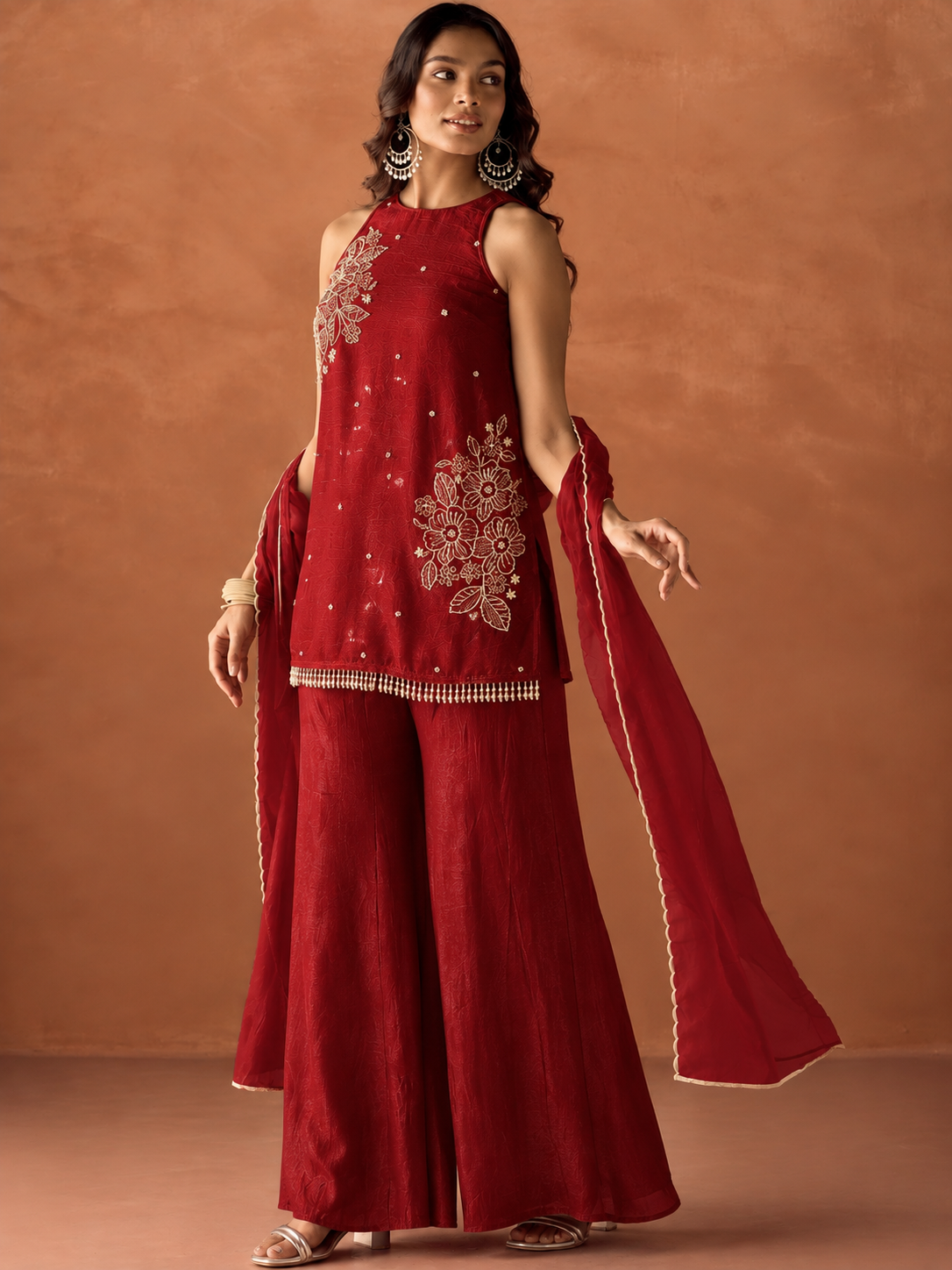 Women's Lavender Embroidered Kurta Palazzo & Dupatta Set