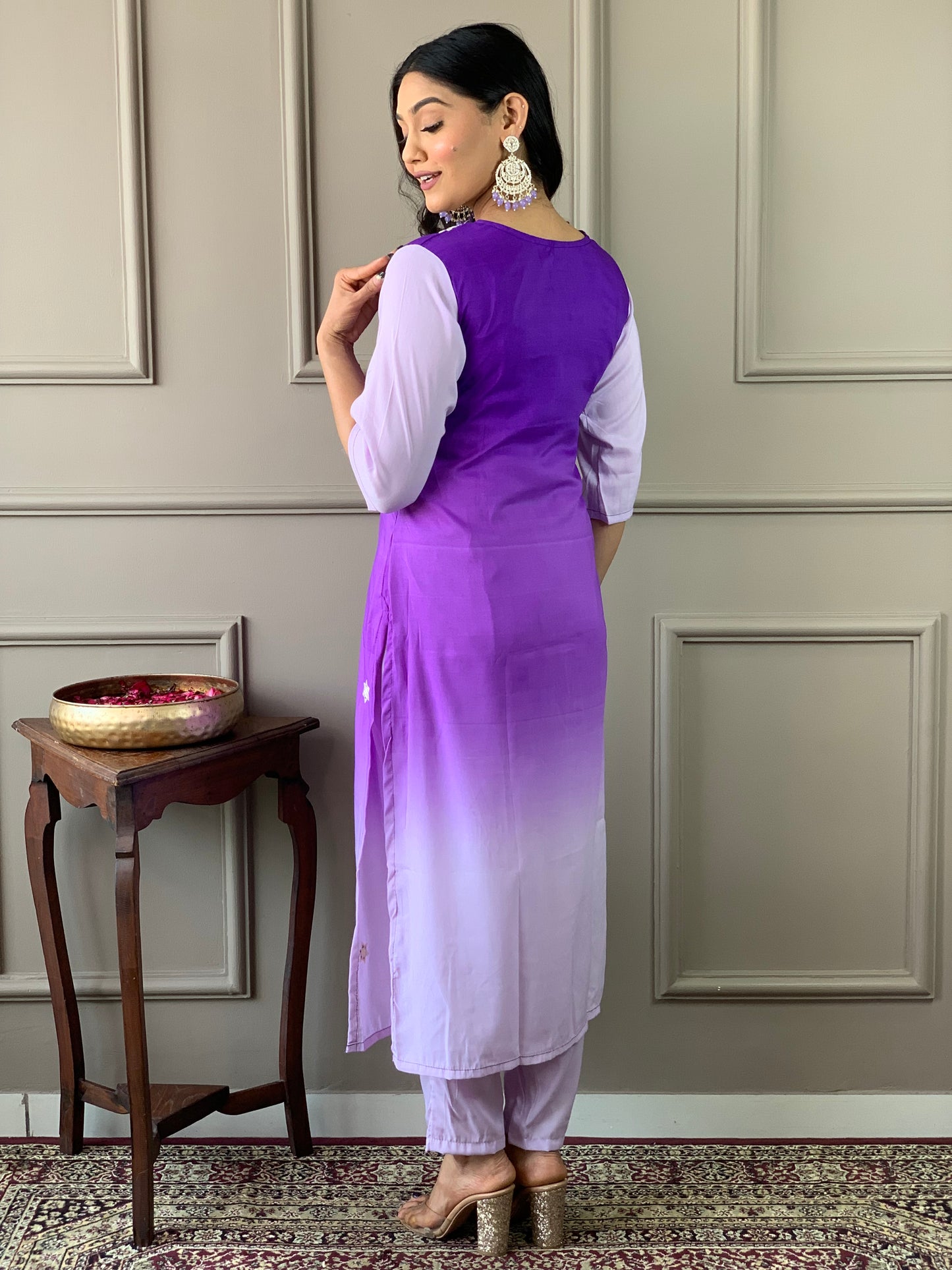 Colourblocked Thread Work Kurta with Trouser & Dupatta