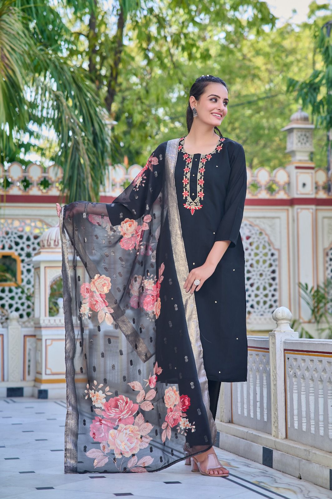 Women's Jacquard Silk Kurta and Pant with Dupatta Set