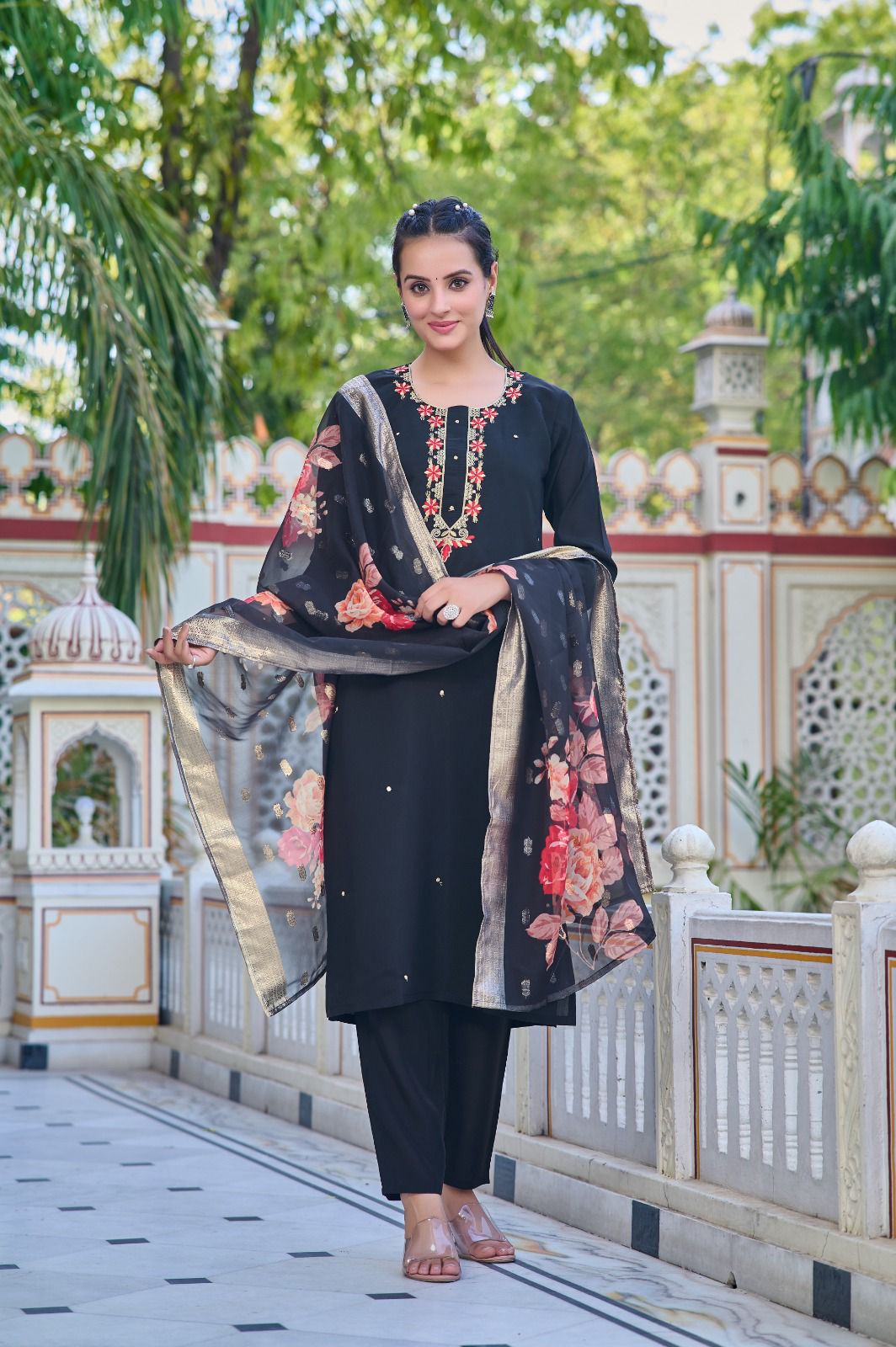 Women's Jacquard Silk Kurta and Pant with Dupatta Set