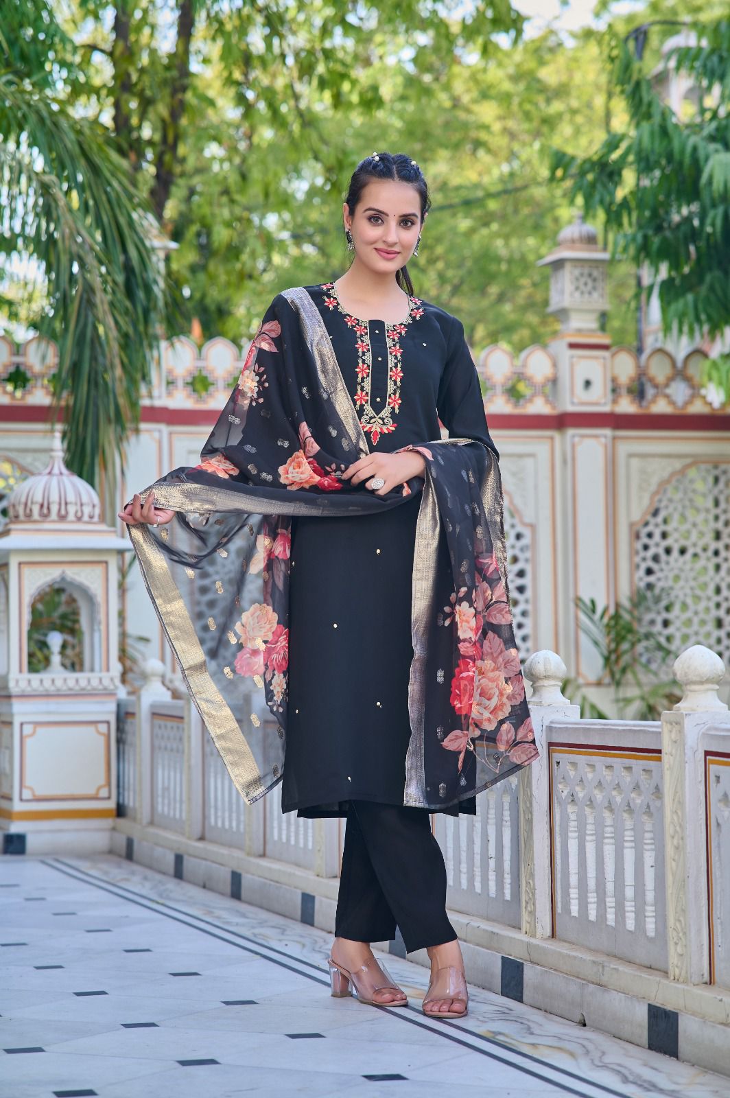 Women's Jacquard Silk Kurta and Pant with Dupatta Set