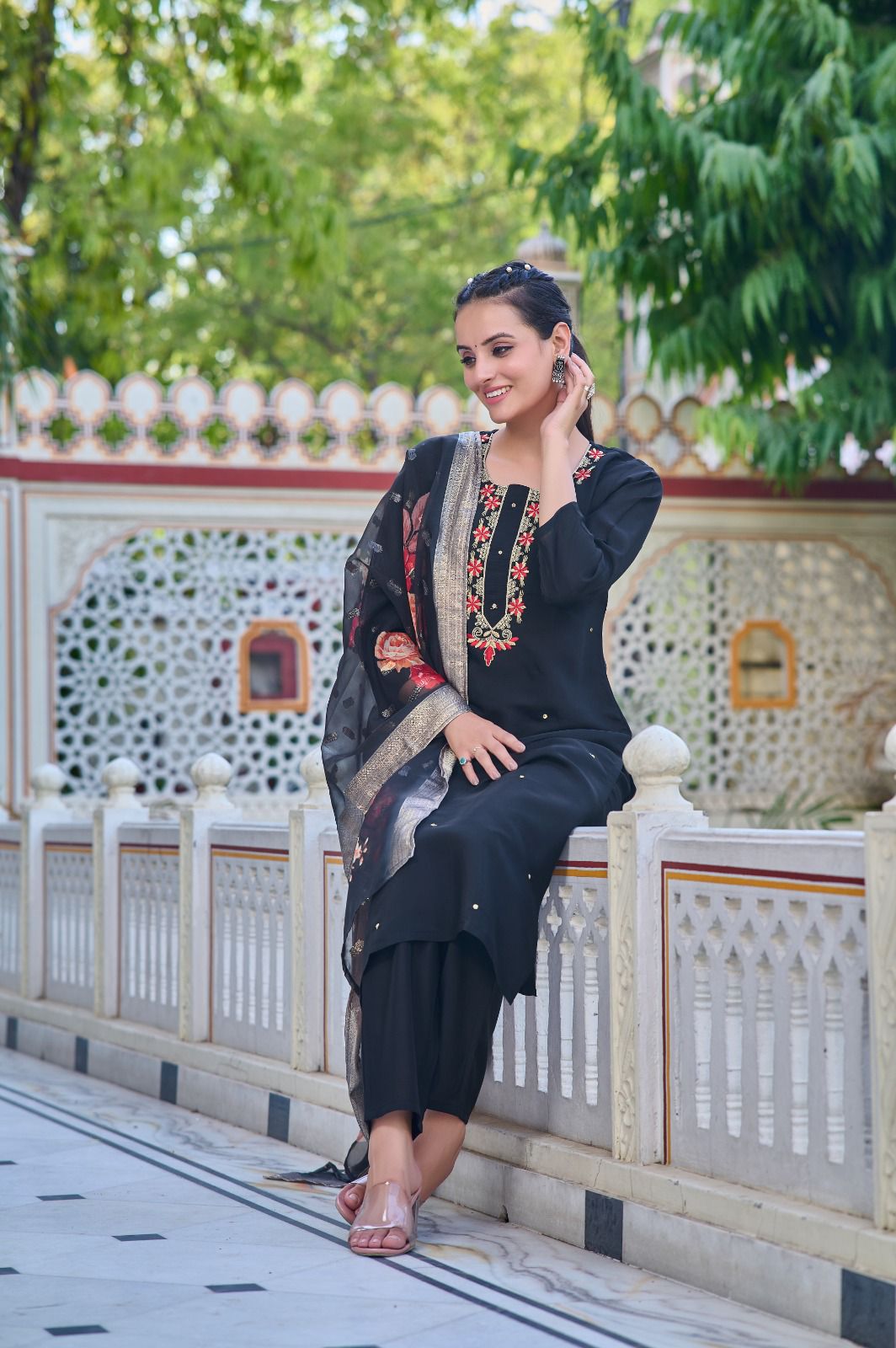 Women's Jacquard Silk Kurta and Pant with Dupatta Set