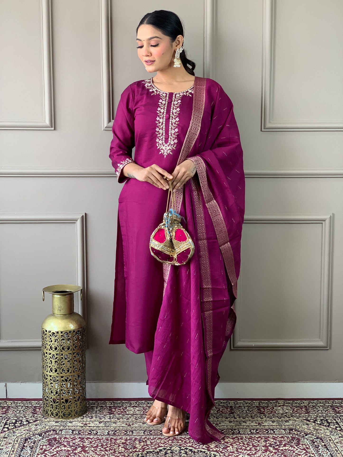 Elegant Embroidered Straight Kurta Set with Matching Pants