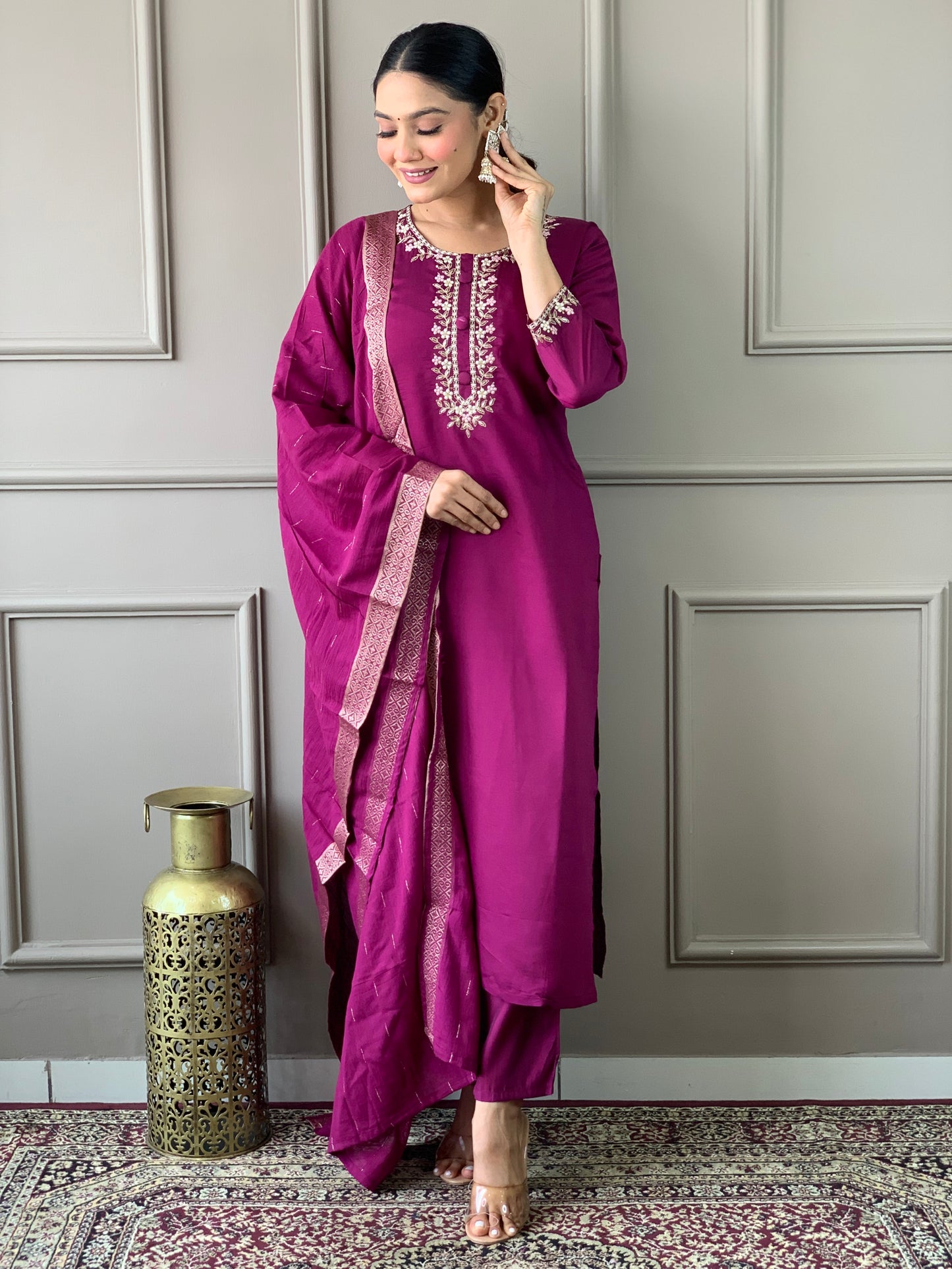 Elegant Embroidered Straight Kurta Set with Matching Pants