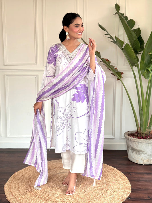 Women Embroidered Straight Kurta Set With Dupatta