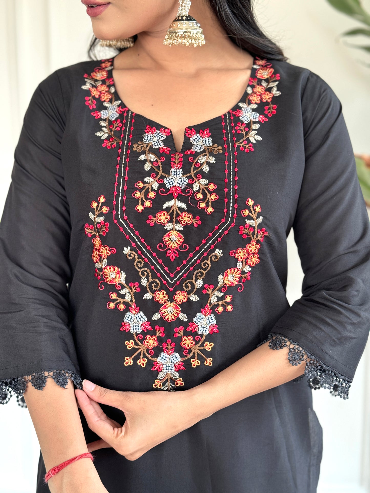 Women Embellished A-Line Black Kurta Set