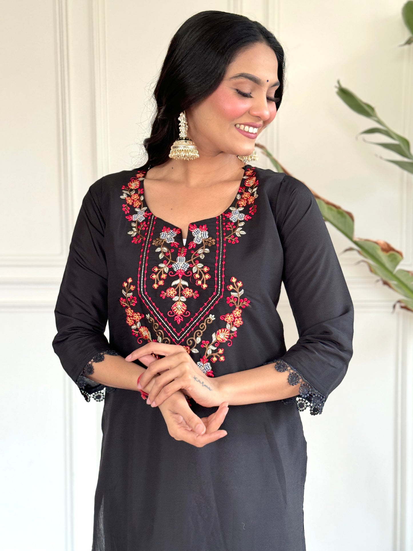 Women Embellished A-Line Black Kurta Set