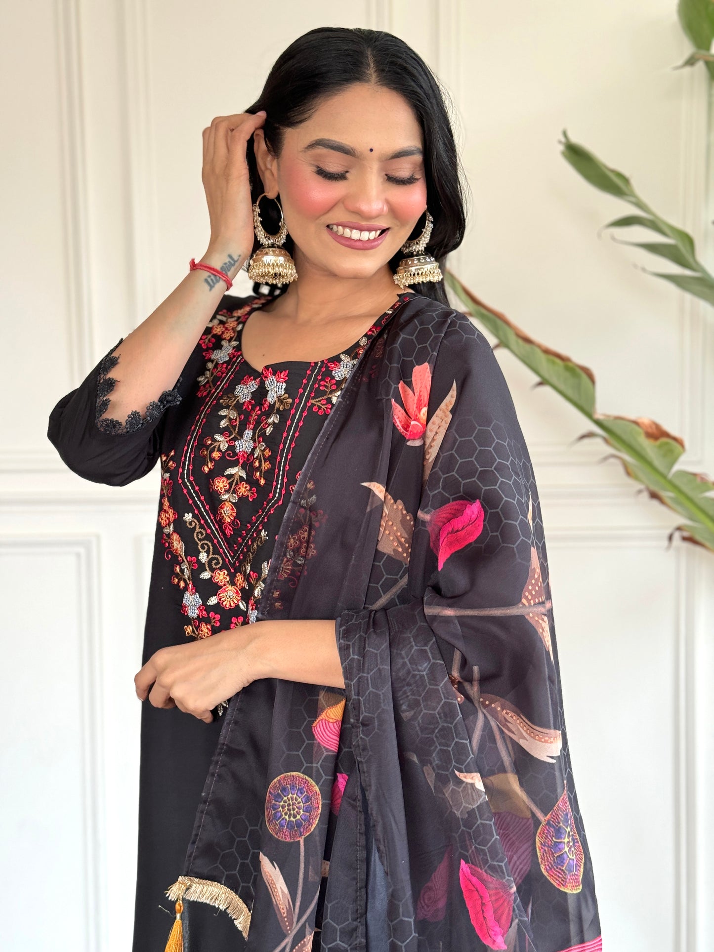 Women Embellished A-Line Black Kurta Set