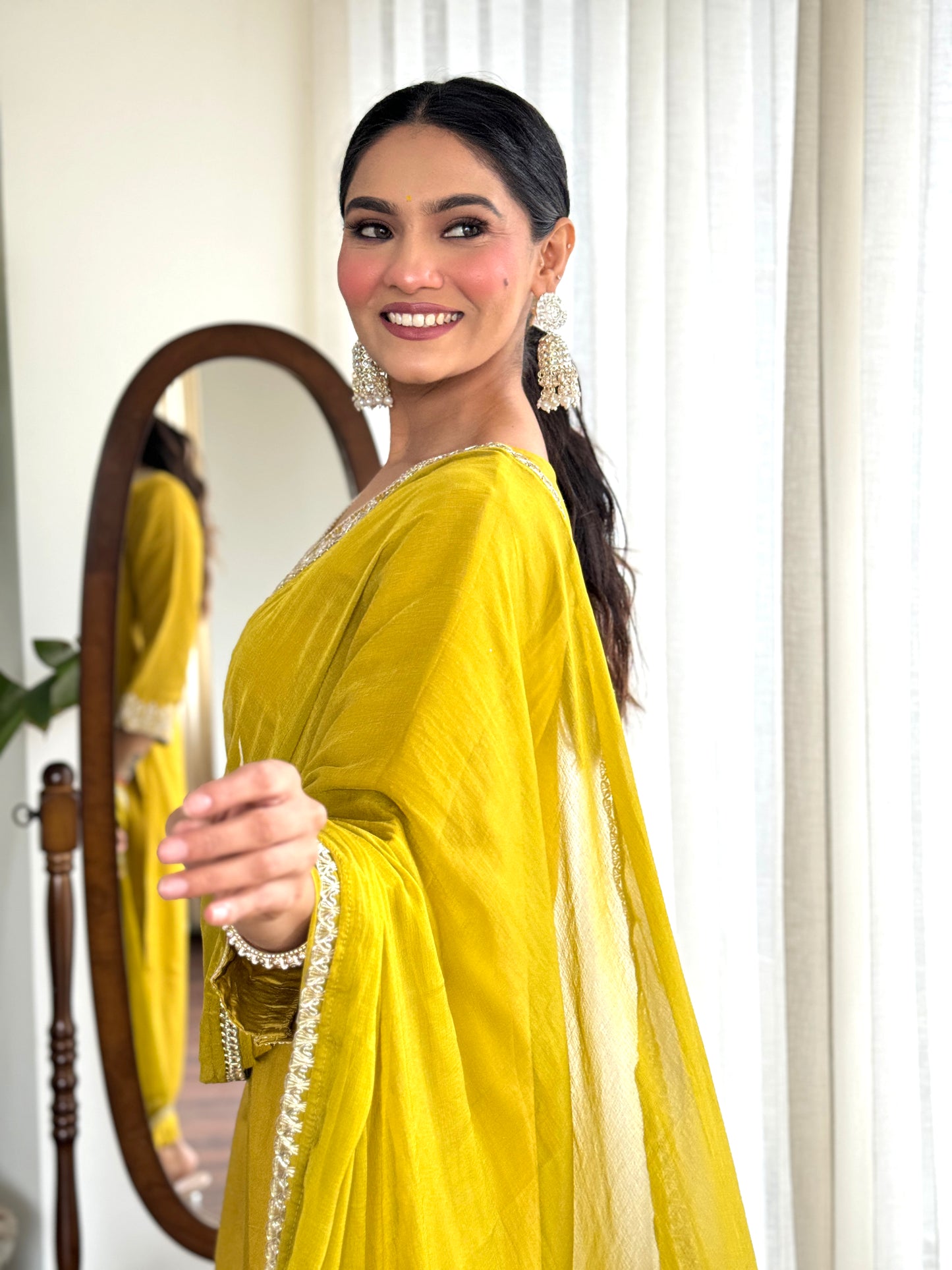 Women Embroidered Yellow Straight Kurta Set with Dupatta