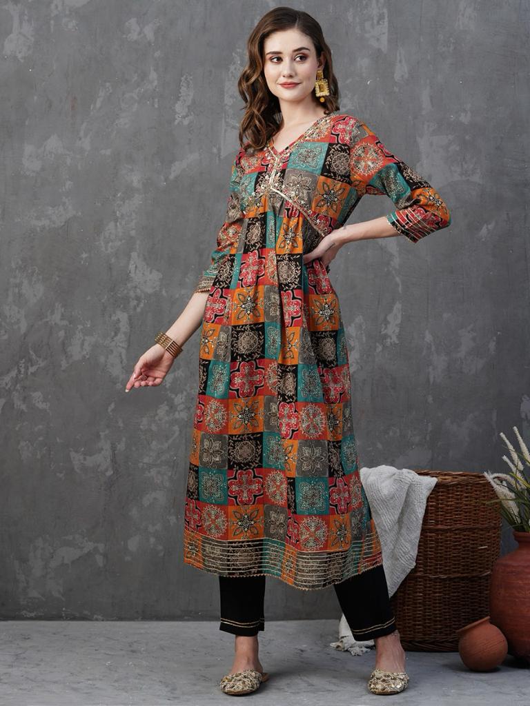 Women's Embroidered Aliya Cut Kurta and Pant with Dupatta Set