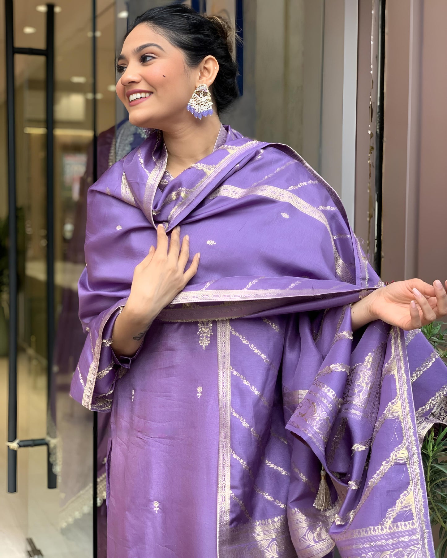 Embroidery Lavender Kurta and Pant with Dupatta Set