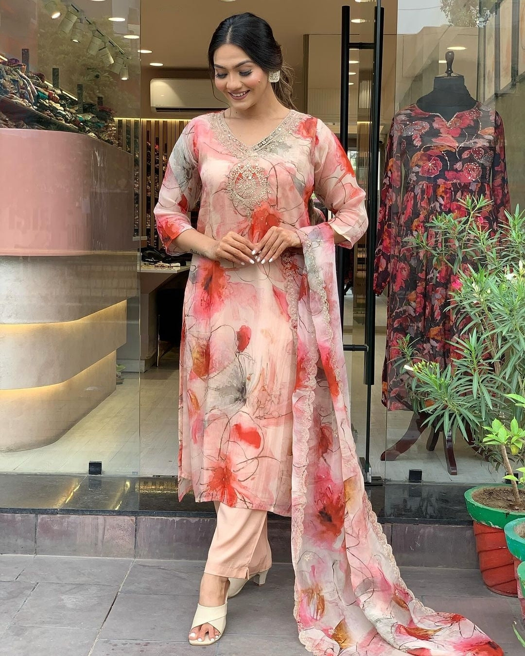 Women's Embroidered Taby Kurta Set with Viscose Pants and Dupatta