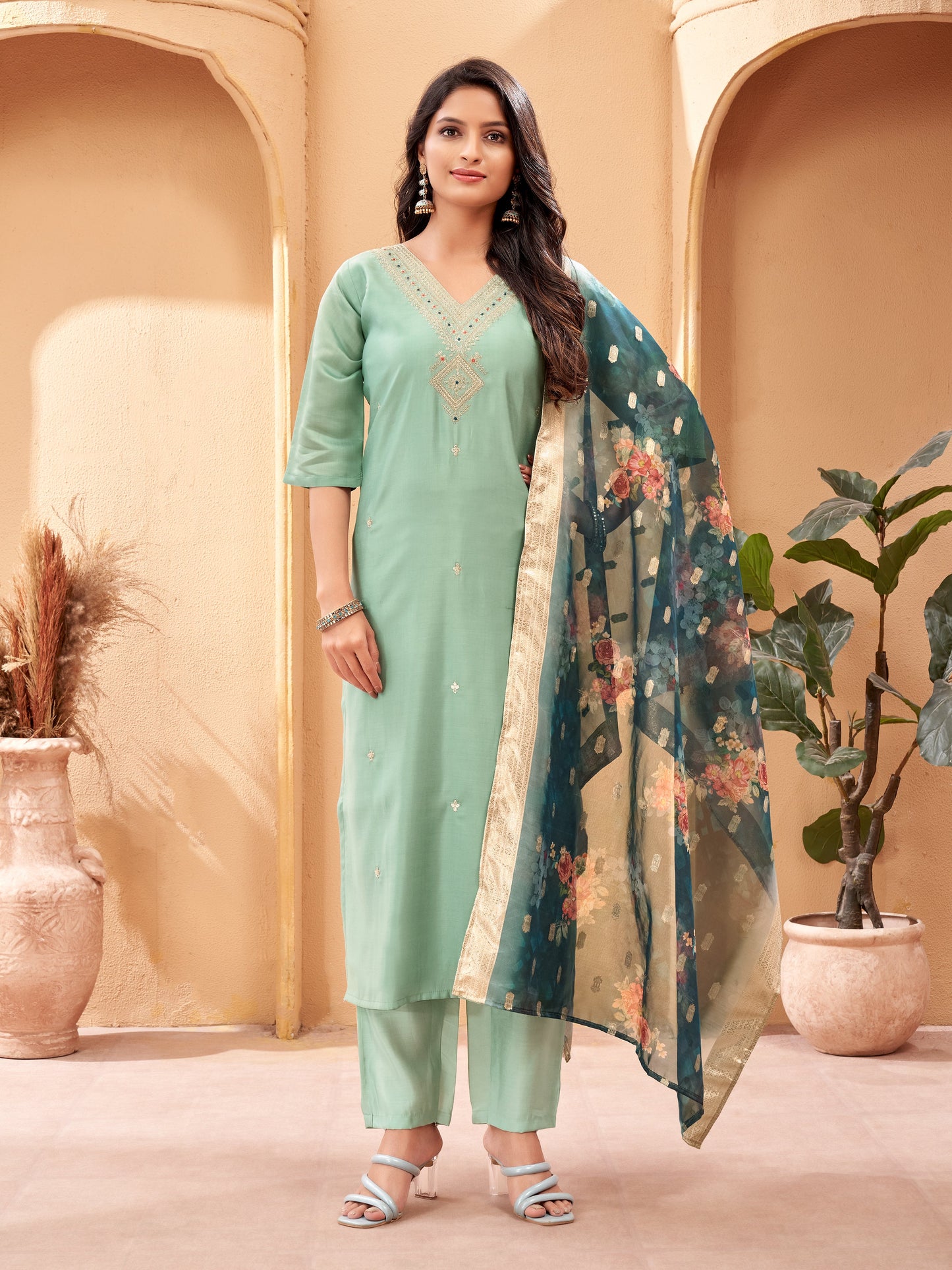 Graceful Women's Embroidery Straight Kurta Set with Dupatta