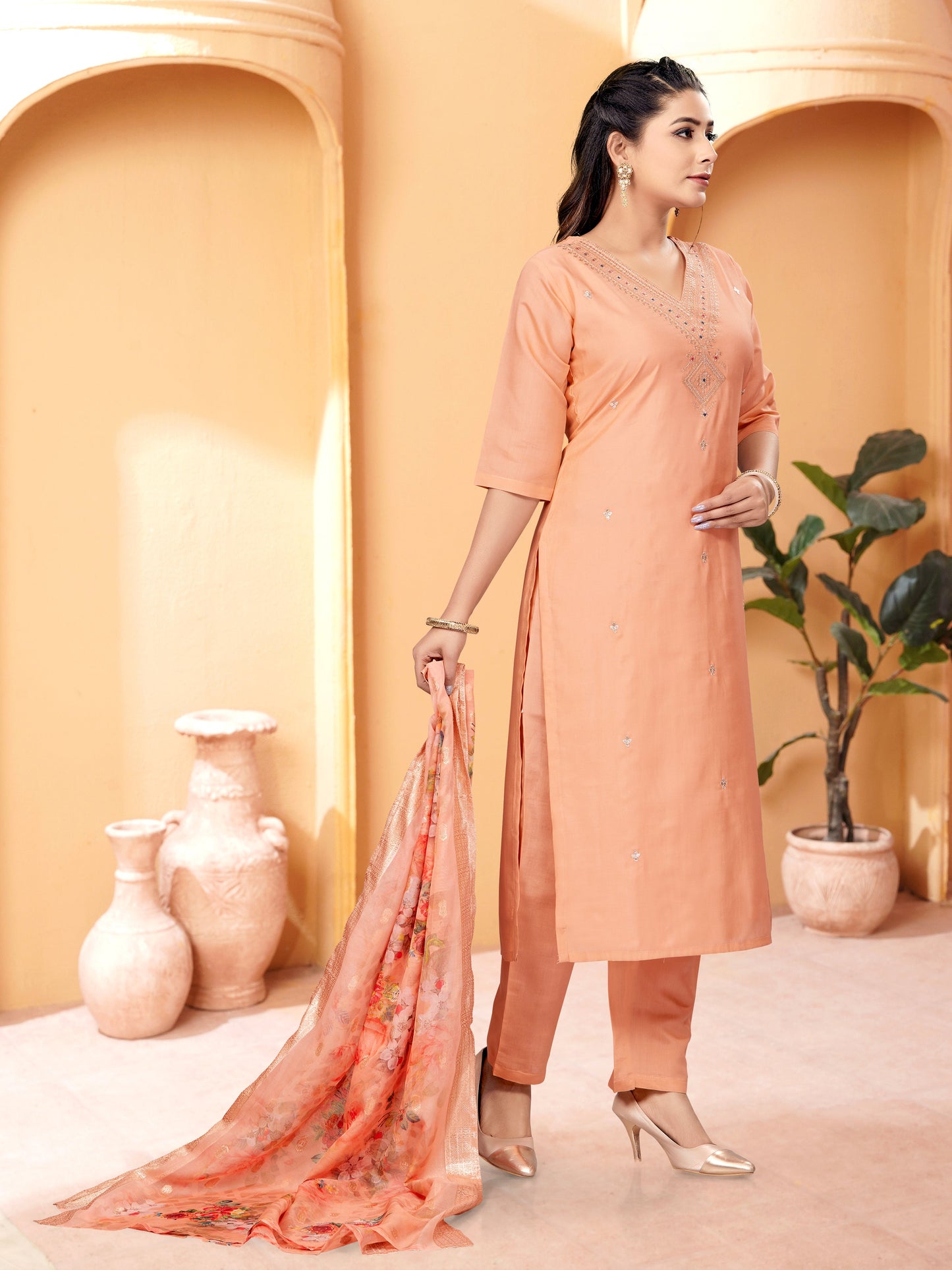 Graceful Women's Embroidery Straight Kurta Set with Dupatta