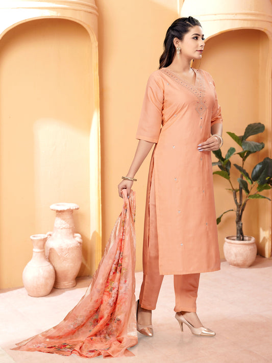 Graceful Women's Embroidery Straight Kurta Set with Dupatta