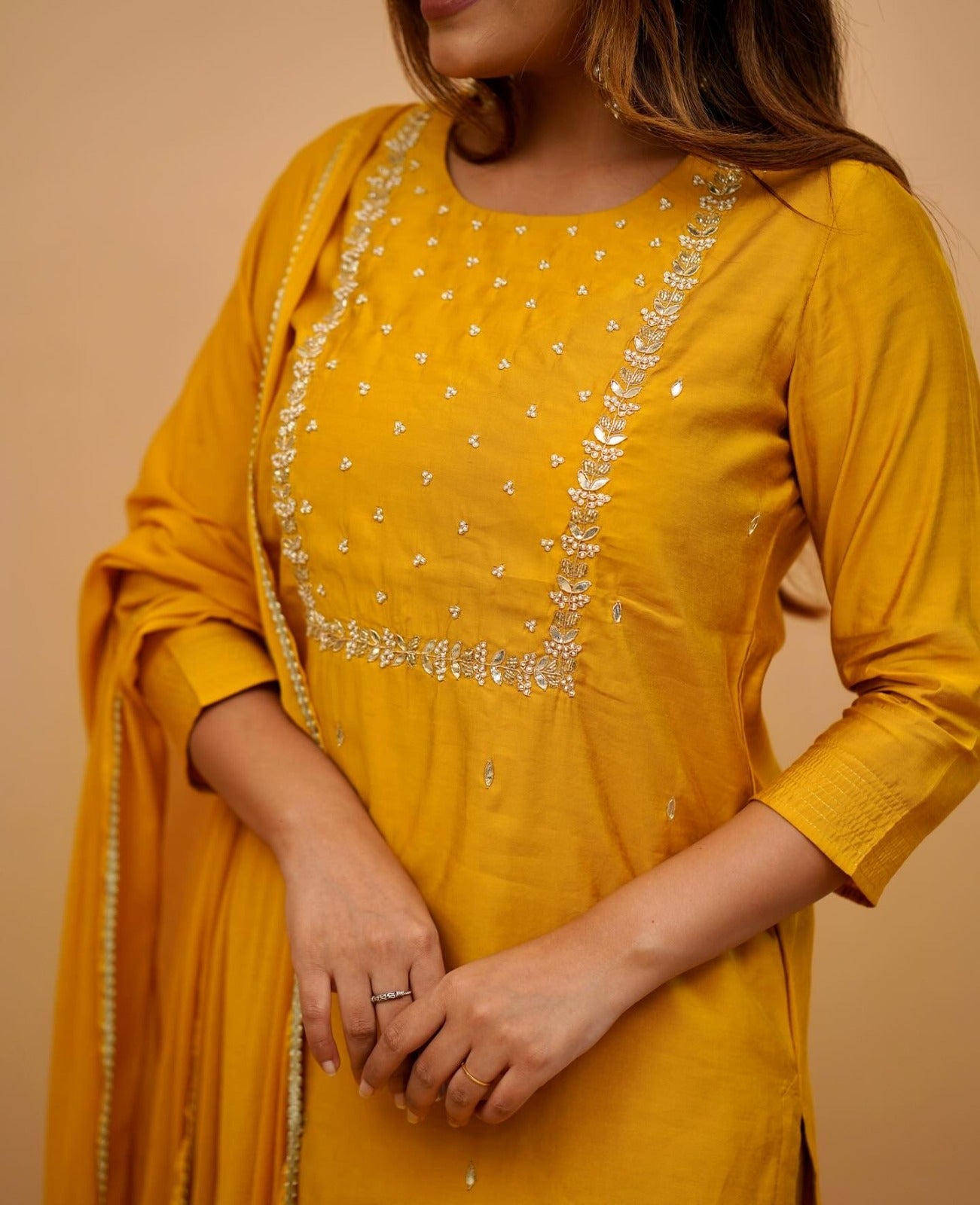 Women's Yellow Rayon Straight Kurta and Pant with Dupatta Set